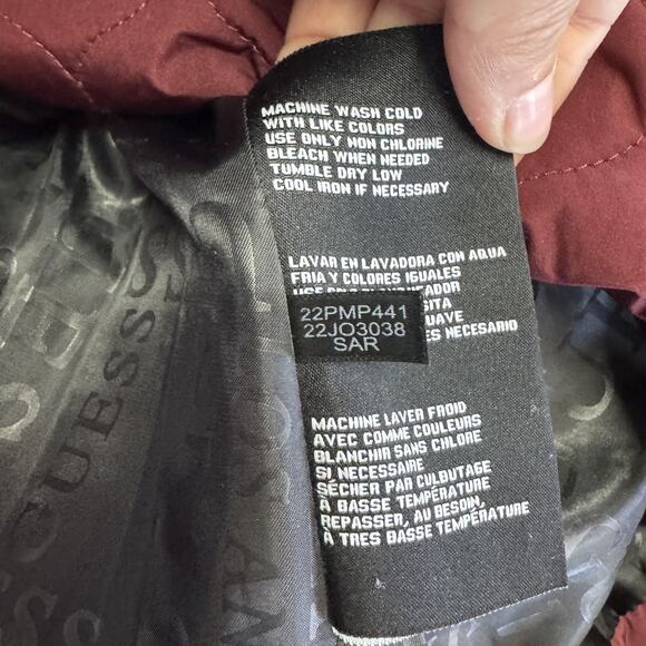 Guess Jacket Womens Small Burgundy Quilted Sherpa Collar Moto Asym Gold Zips - Picture 4 of 9